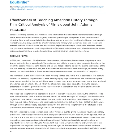 Teaching American History Through Film: Analysis of John Adams Films