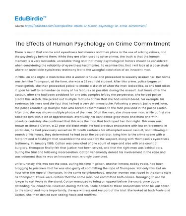 The Effects of Human Psychology on Crime Commitment