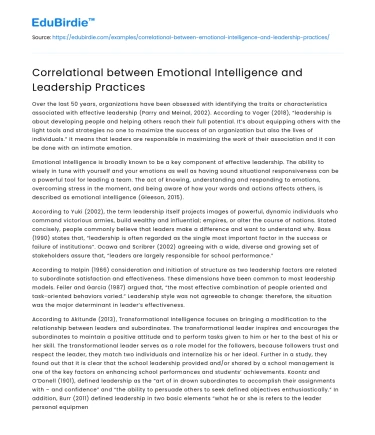 Correlational between Emotional Intelligence and Leadership Practices
