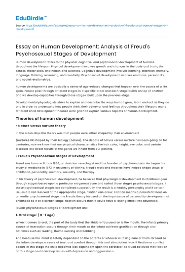 Freud’s Psychosexual Stages of Human Development Analysis