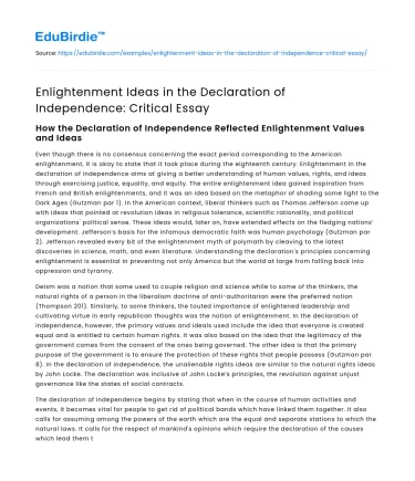 Enlightenment Ideas in the Declaration of Independence: Critical Essay