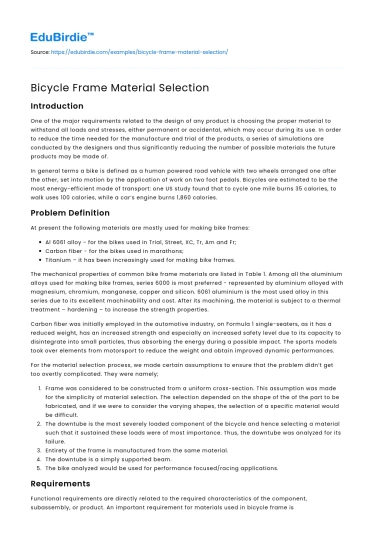 Bicycle Frame Material Selection