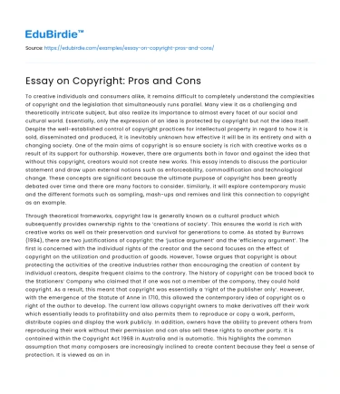 Essay on Copyright: Pros and Cons