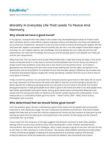 Morality In Everyday Life That Leads To Peace And Harmony