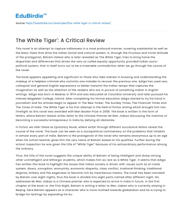 The White Tiger’: A Critical Review