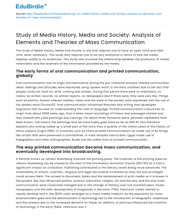 Media History, Society & Mass Communication: Elements & Theories
