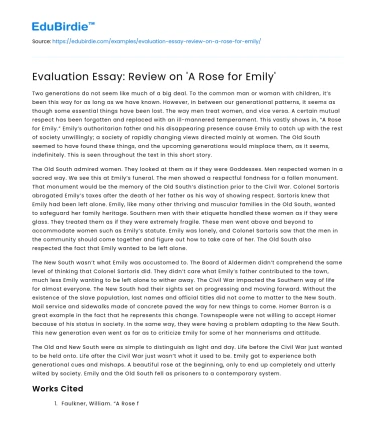 Evaluation Essay: Review on ‘A Rose for Emily’