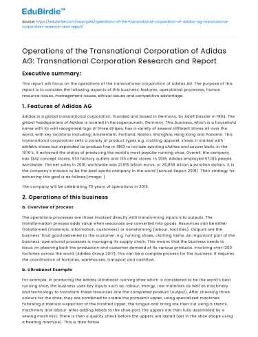 Adidas AG: Transnational Corporation Research & Report