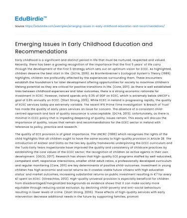 Emerging Issues in Early Childhood Education and Recommendations