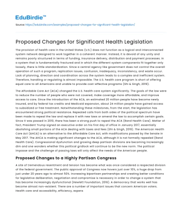Proposed Changes for Significant Health Legislation