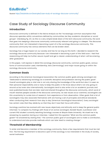 Case Study of Sociology Discourse Community