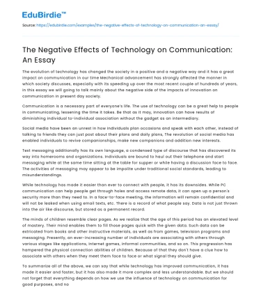 The Negative Effects of Technology on Communication: An Essay