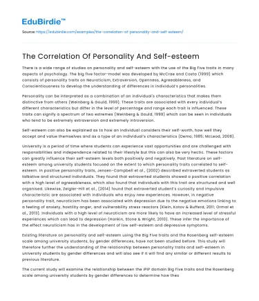 The Correlation Of Personality And Self-esteem