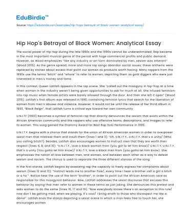 Hip Hop’s Betrayal of Black Women: Analytical Essay