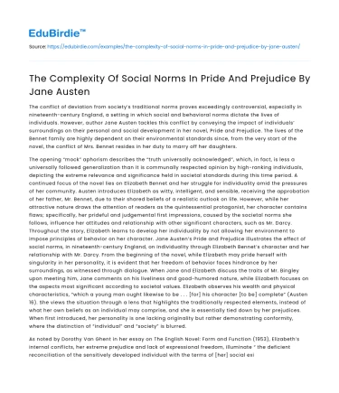 The Complexity Of Social Norms In Pride And Prejudice By Jane Austen