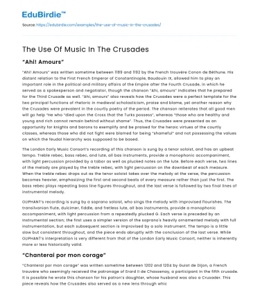 The Use Of Music In The Crusades