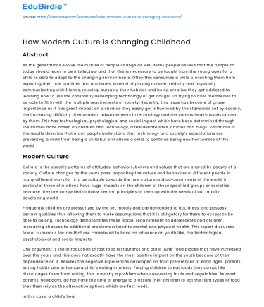 How Modern Culture is Changing Childhood