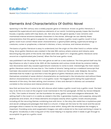 Elements And Characteristics Of Gothic Novel