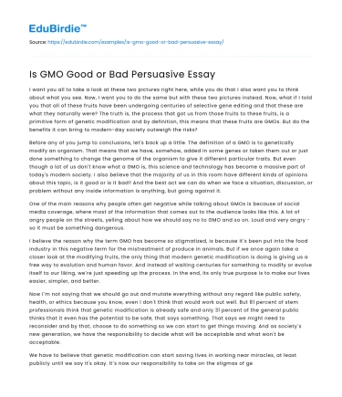 Is GMO Good or Bad Persuasive Essay