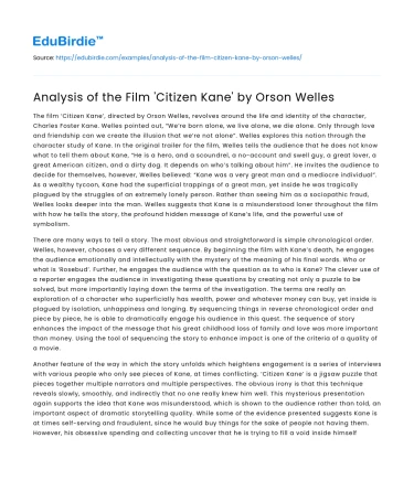 Analysis of the Film ‘Citizen Kane’ by Orson Welles