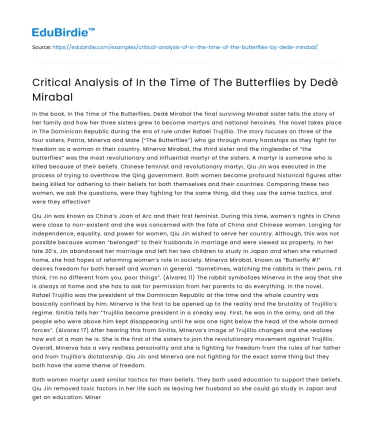 Critical Analysis of In the Time of The Butterflies by Dedè Mirabal