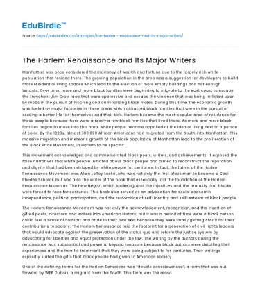 The Harlem Renaissance and Its Major Writers