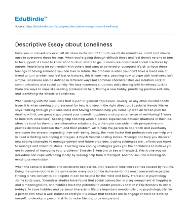 Descriptive Essay about Loneliness