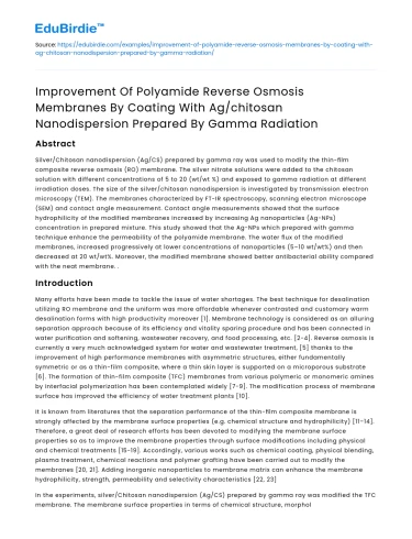 Ag/chitosan coating enhances polyamide RO membranes