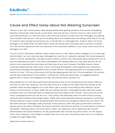 Cause and Effect Essay about Not Wearing Sunscreen