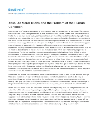 Absolute Moral Truths and the Problem of the Human Condition