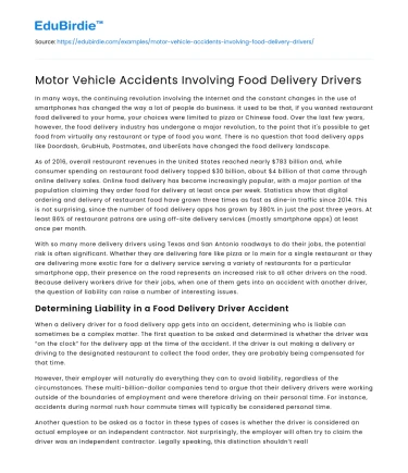 Motor Vehicle Accidents Involving Food Delivery Drivers