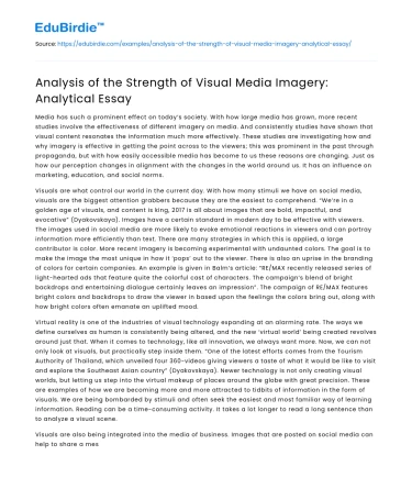 Analysis of the Strength of Visual Media Imagery: Analytical Essay