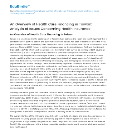 Taiwan Health Care Financing Analysis