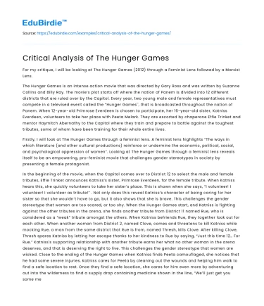 Critical Analysis of The Hunger Games