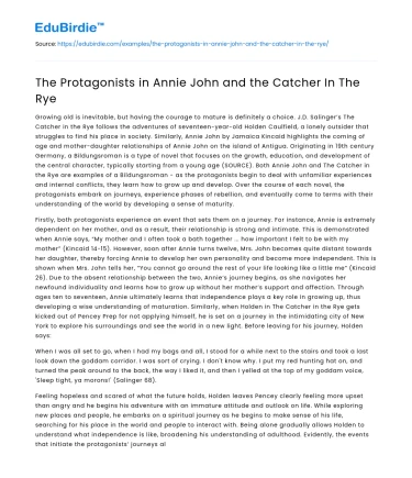 The Protagonists in Annie John and the Catcher In The Rye