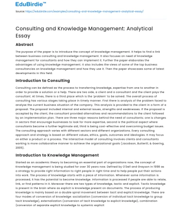 Consulting and Knowledge Management: Analytical Essay
