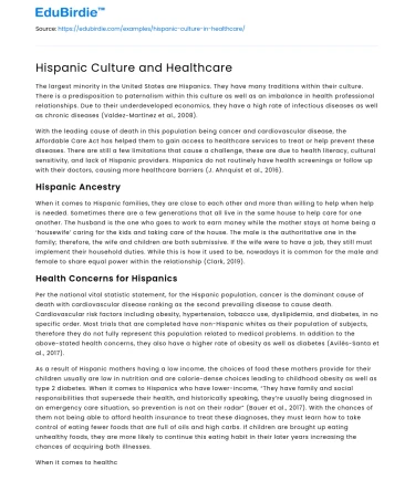 Hispanic Culture and Healthcare