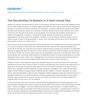 The Peculiarities Of Realism In A Doll’s House Play
