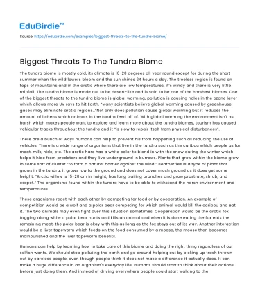 Biggest Threats To The Tundra Biome
