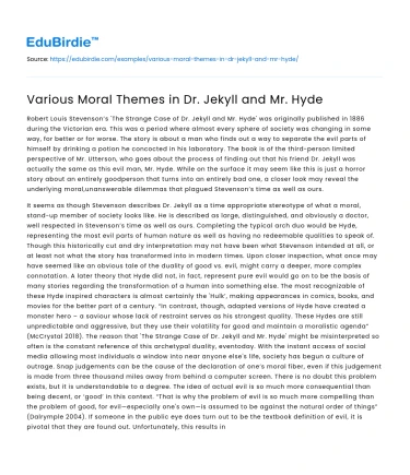 Various Moral Themes in Dr. Jekyll and Mr. Hyde