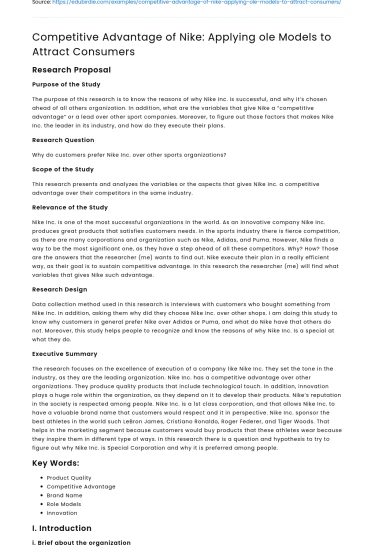 Competitive Advantage of Nike: Applying ole Models to Attract Consumers