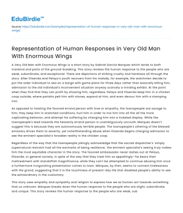 Representation of Human Responses in Very Old Man With Enormous Wings