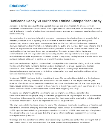 Hurricane Sandy vs Hurricane Katrina Comparison Essay