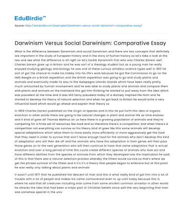 Darwinism Versus Social Darwinism: Comparative Essay