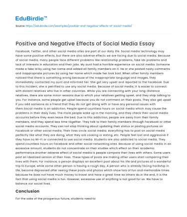 Positive and Negative Effects of Social Media Essay