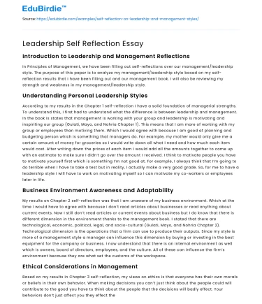 Leadership Self Reflection Essay