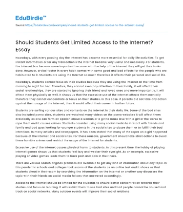 Should Students Get Limited Access to the Internet? Essay