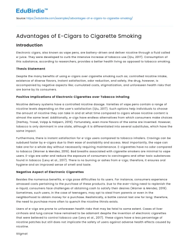 Advantages of E-Cigars to Cigarette Smoking