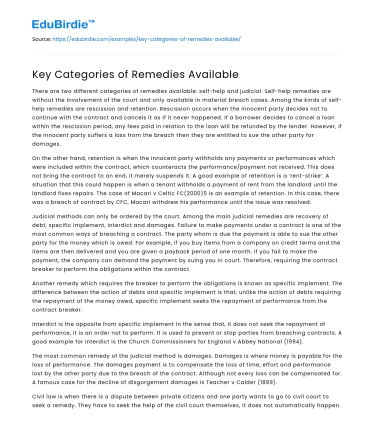 Key Categories of Remedies Available