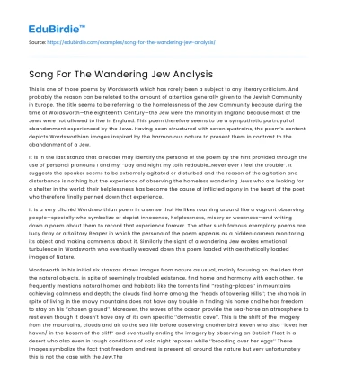 Song For The Wandering Jew Analysis